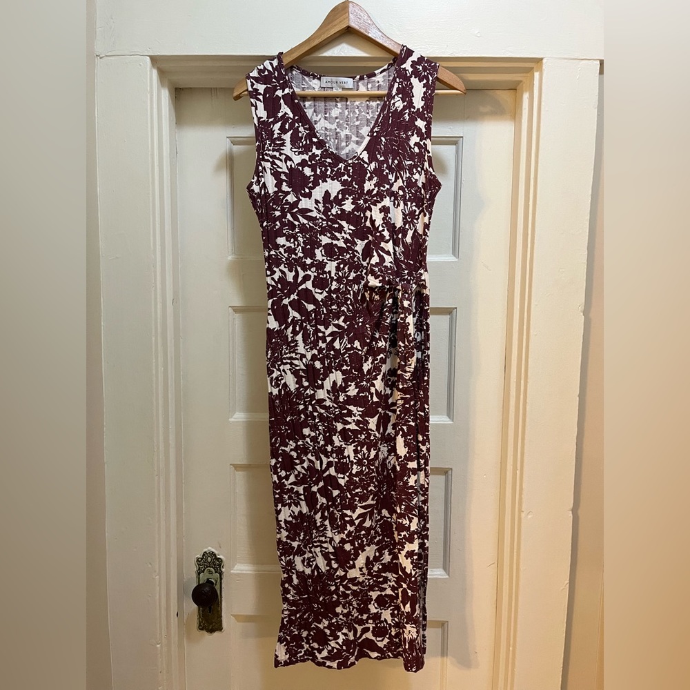 Amour Vert ribbed burgundy white floral tank dress
